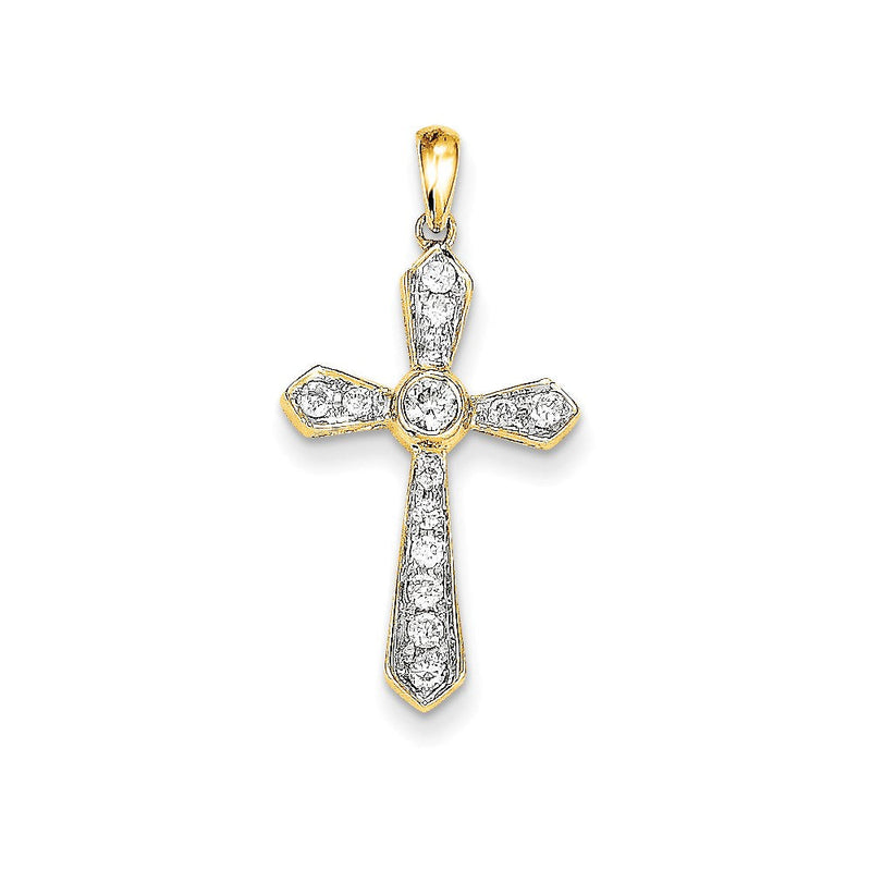 14K Gelbgold Kreuzanhänger mit echten Diamanten