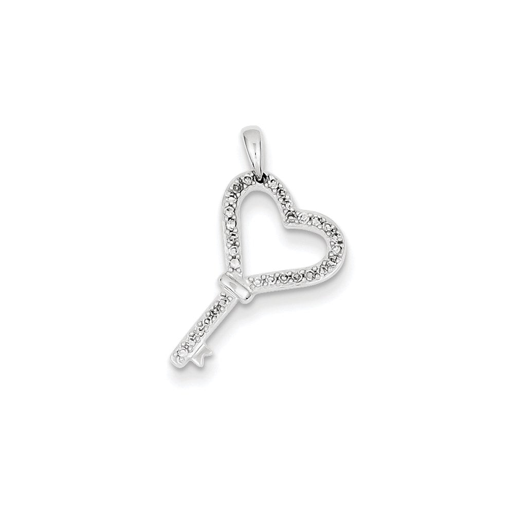 14K Weißgold AA Echtdiamant-Herzschlüssel-Anhänger