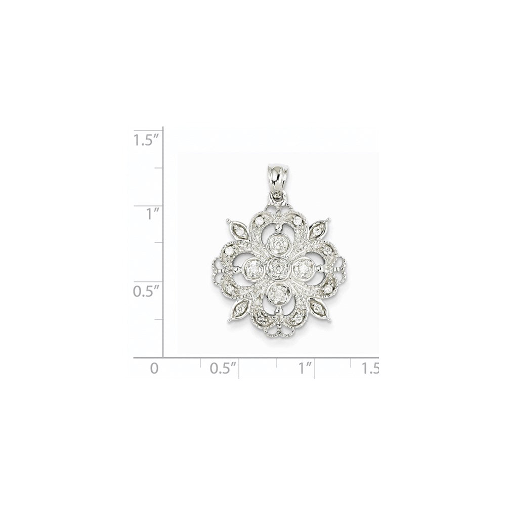 14K Weißgold Filigran-Anhänger mit echtem Diamant