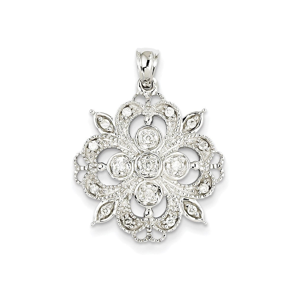 14K Weißgold Filigran-Anhänger mit echtem Diamant