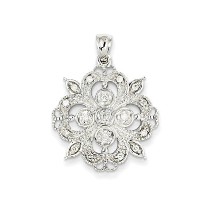 14K Weißgold Filigran-Anhänger mit echtem Diamant