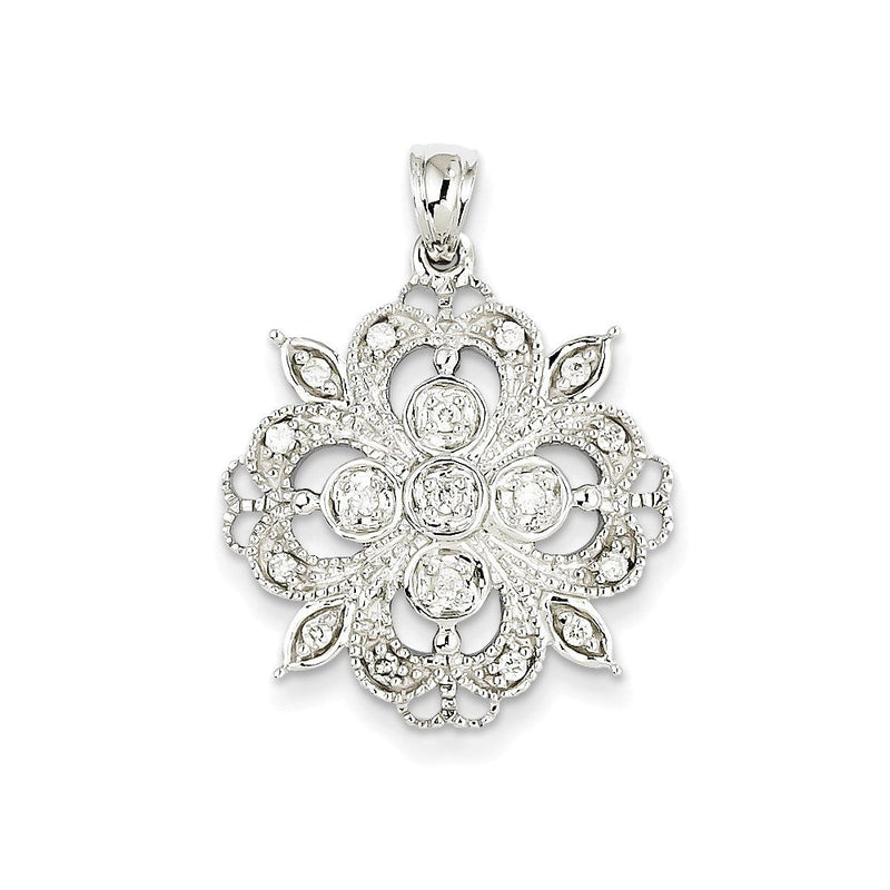 14K Weißgold Filigran-Anhänger mit echtem Diamant