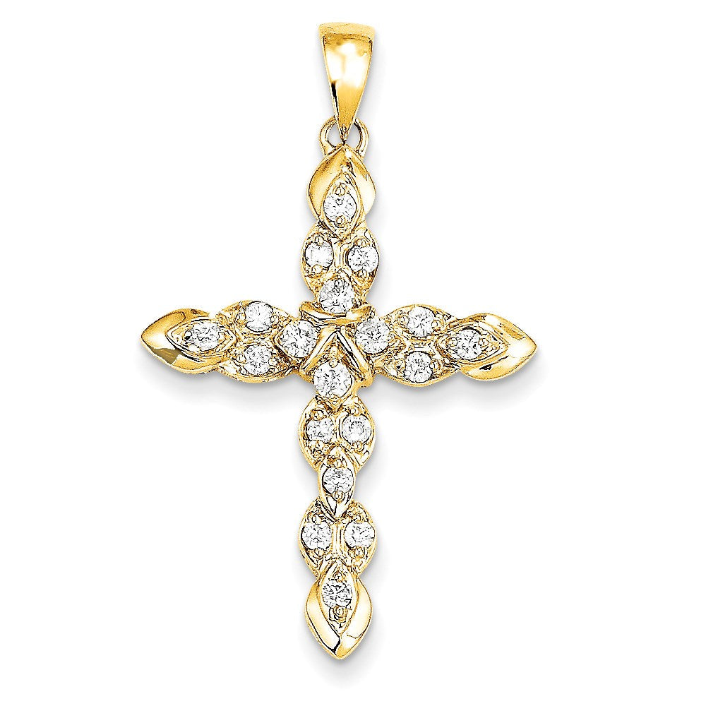 14K Gelbgold Kreuzanhänger mit echten Diamanten