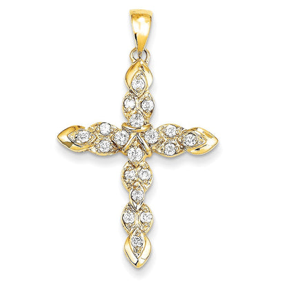 14K Gelbgold Kreuzanhänger mit echten Diamanten