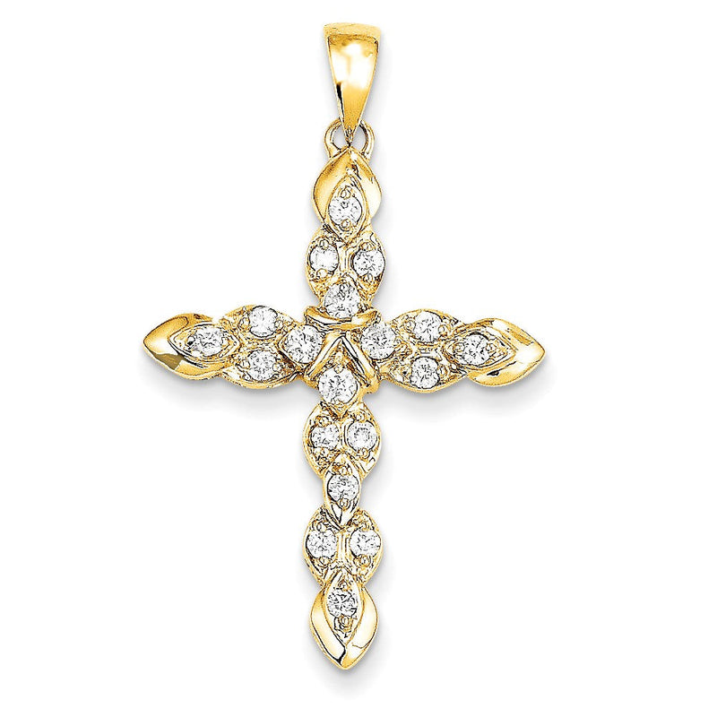 14K Gelbgold Kreuzanhänger mit echten Diamanten