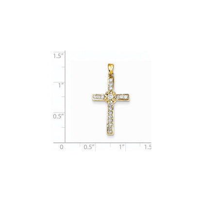 14K Gelbgold Anhänger mit echtem Diamant-Kreuz