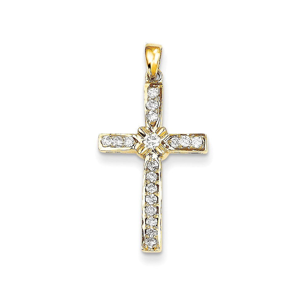14K Gelbgold Anhänger mit echtem Diamant-Kreuz
