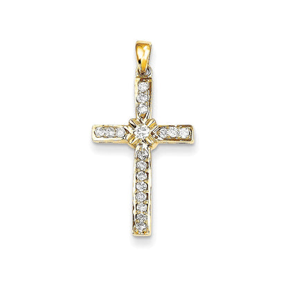 14K Gelbgold Anhänger mit echtem Diamant-Kreuz