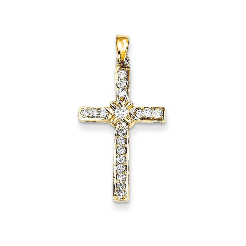 14K Gelbgold Anhänger mit echtem Diamant-Kreuz