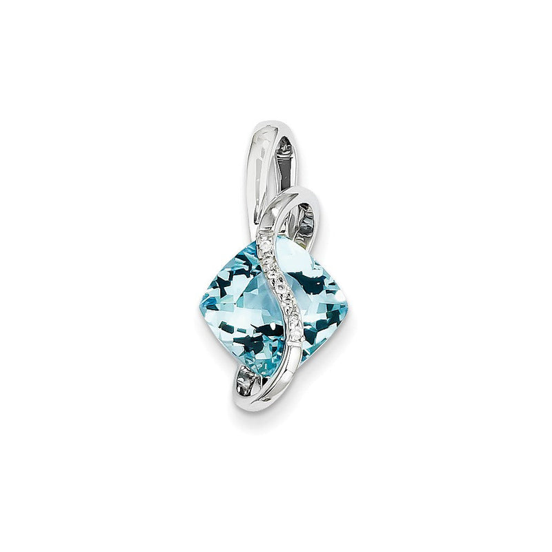 14K Weißgold Slide-Anhänger mit Blautopas und Diamant