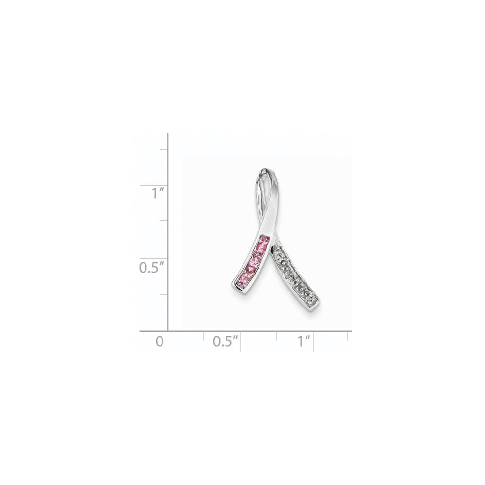 14 Karat Weißgold Anhänger mit echtem Diamant und rosa Saphir