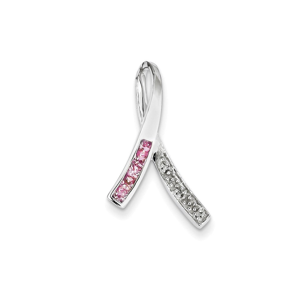 14 Karat Weißgold Anhänger mit echtem Diamant und rosa Saphir