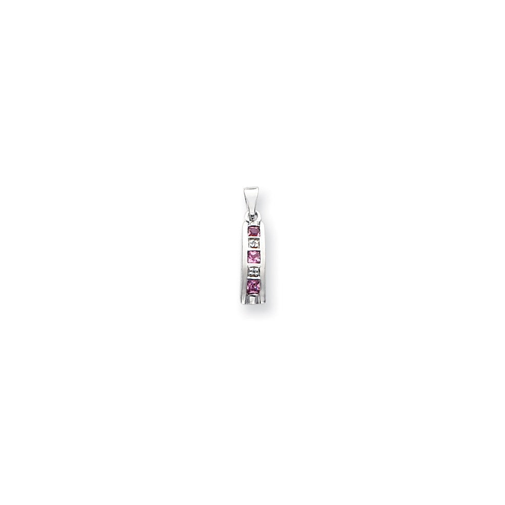 14K Weißgold Anhänger mit echtem Diamant und rosa Saphir