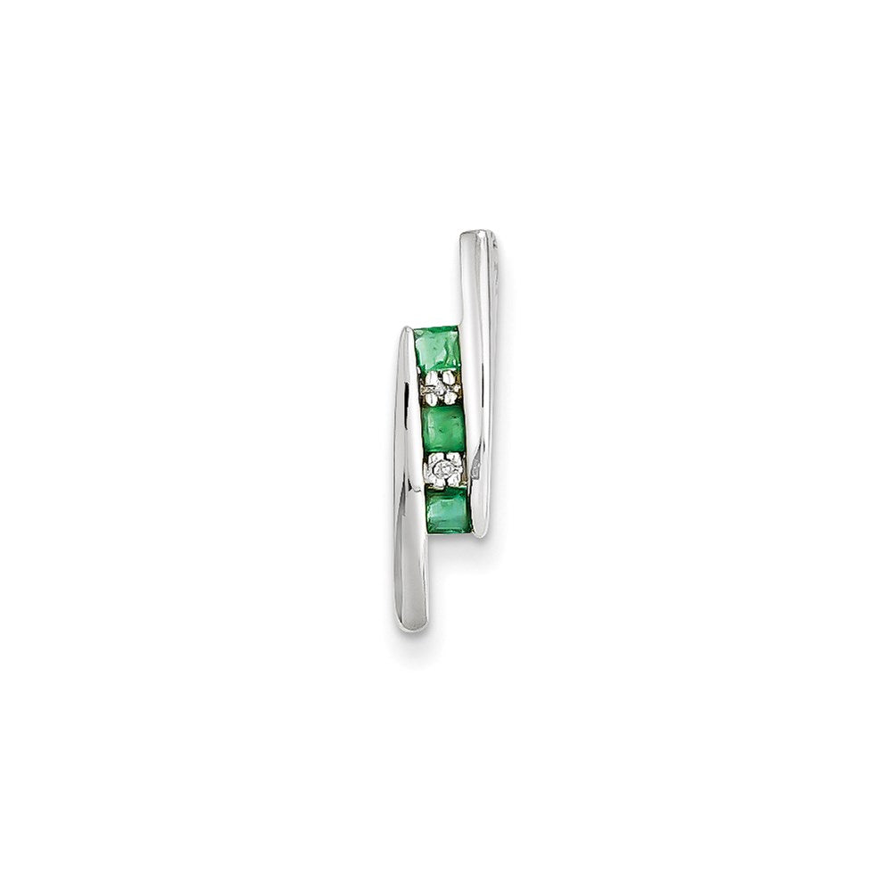 14K Weißgold Anhänger mit echtem Diamant und Smaragd