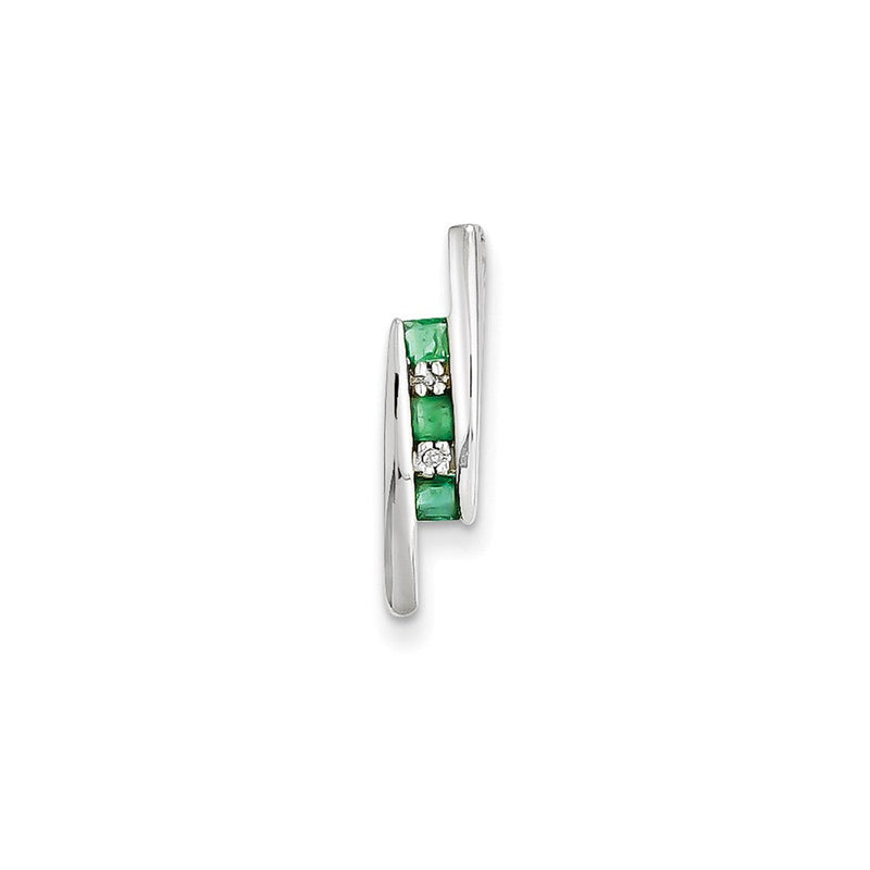 14K Weißgold Anhänger mit echtem Diamant und Smaragd