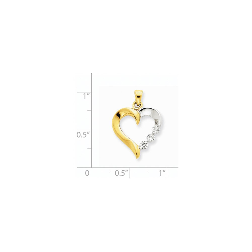 14K Gelbgold Zweifarbiger Herz-Anhänger mit drei echten Diamanten