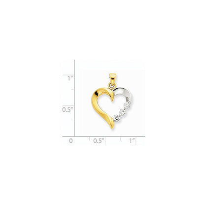 14K Gelbgold Zweifarbiger Herz-Anhänger mit drei echten Diamanten