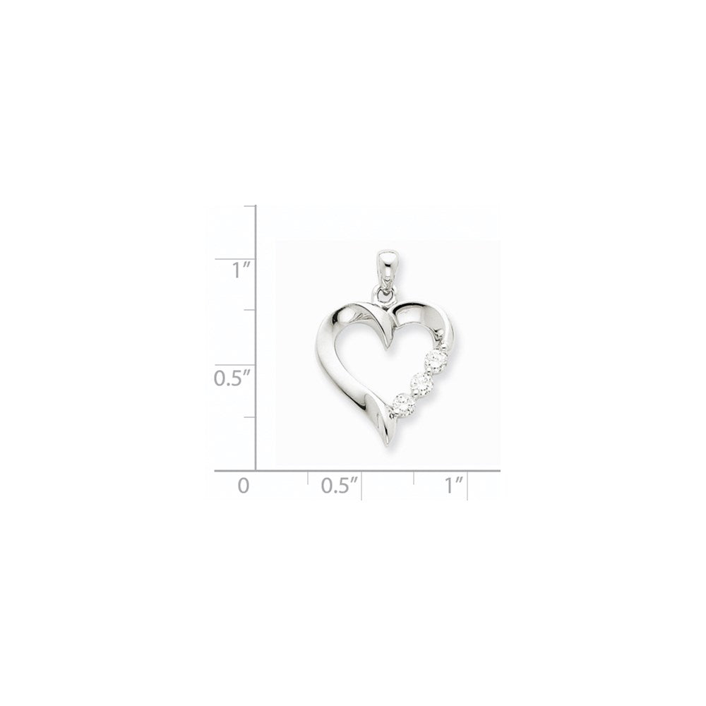 14K Weißgold Drei-Stein Herz-Anhänger mit echten Diamanten