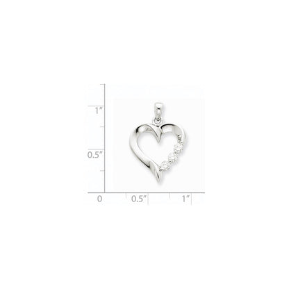 14K Weißgold Drei-Stein Herz-Anhänger mit echten Diamanten