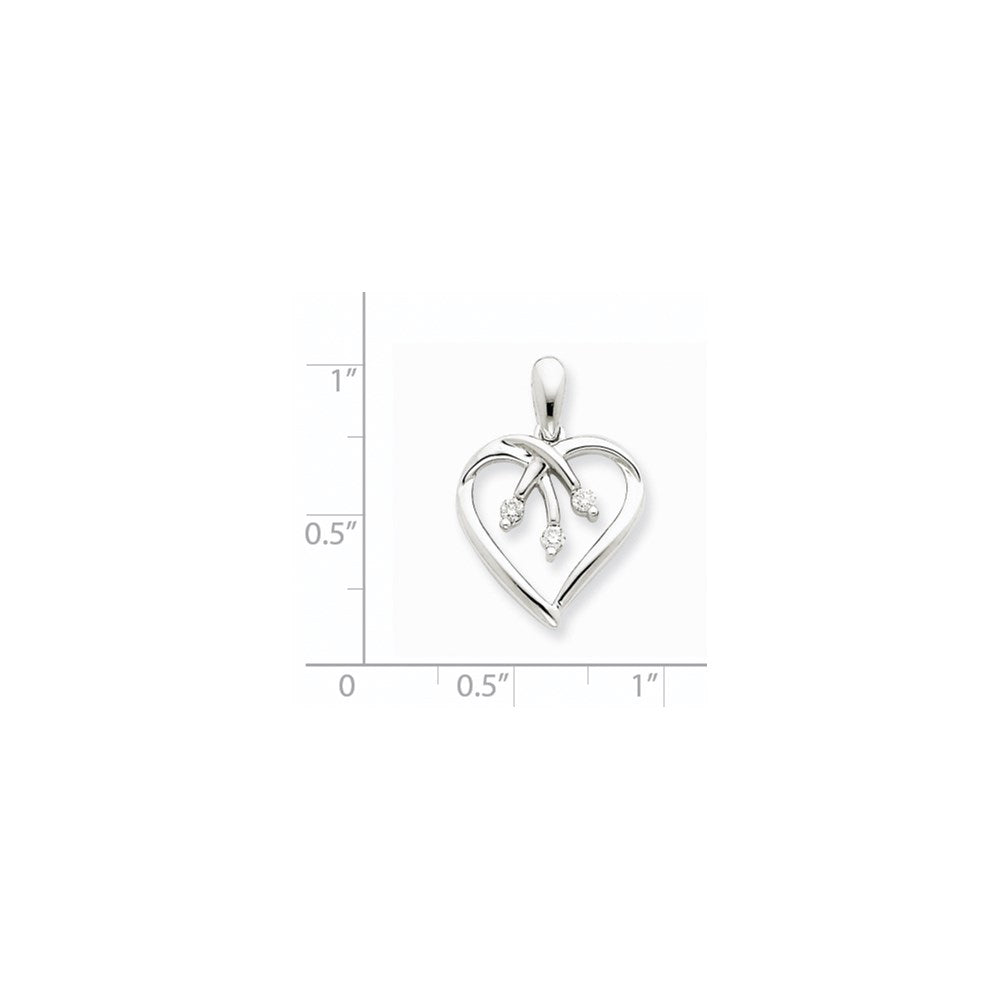 14K Weißgold Herz-Anhänger mit drei Diamanten