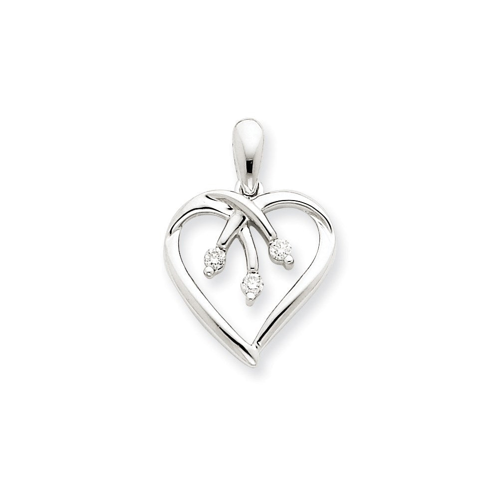 14K Weißgold Herz-Anhänger mit drei Diamanten