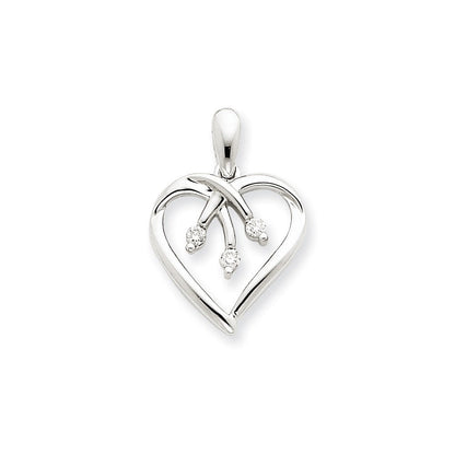14K Weißgold Herz-Anhänger mit drei Diamanten