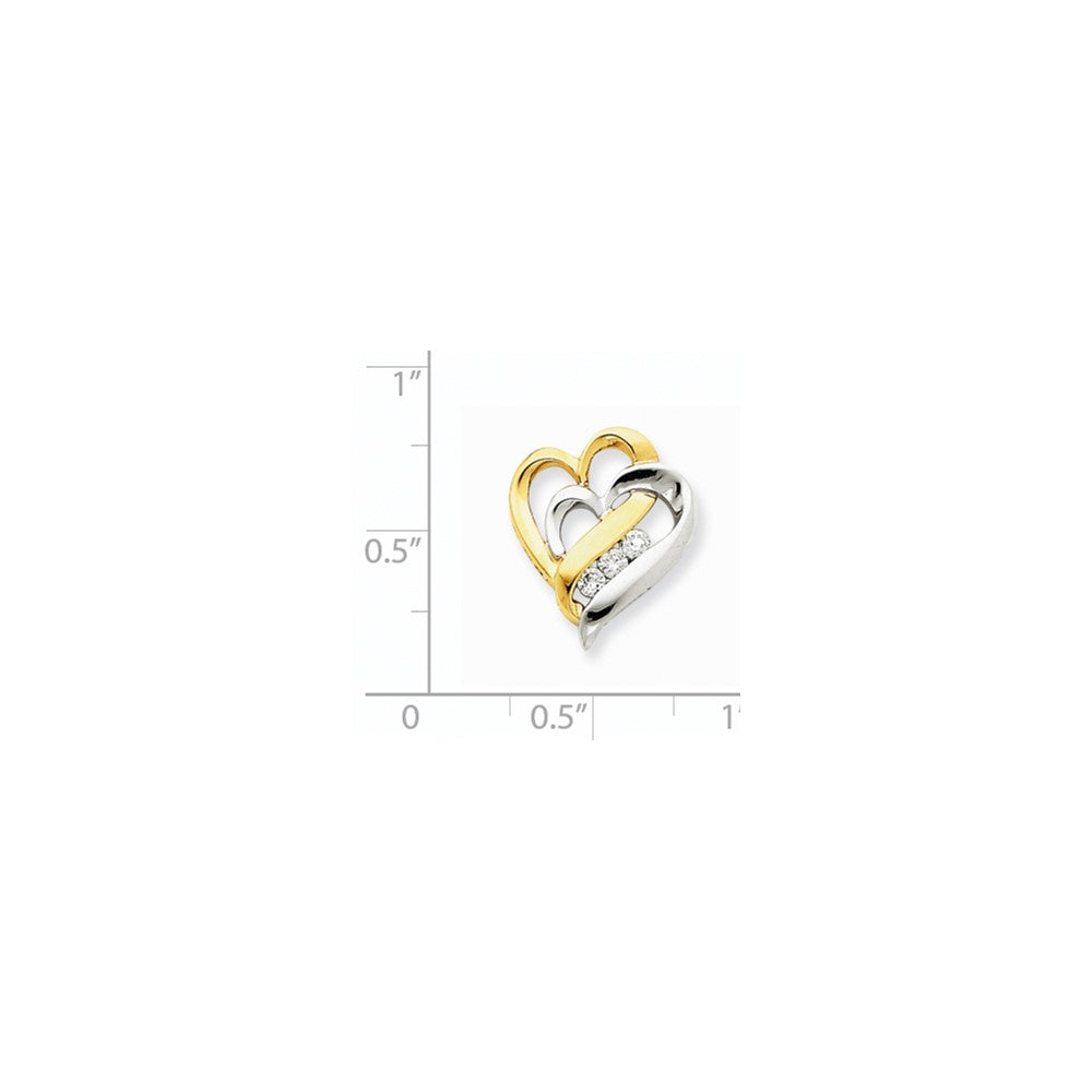 14K Gelbgold Bicolor Echt Diamant Herz Kette Anhänger