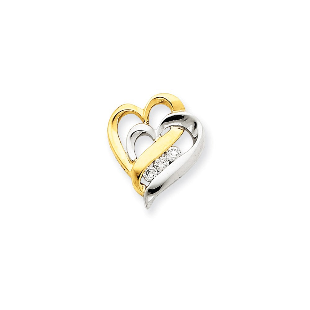 14K Gelbgold Bicolor Echt Diamant Herz Kette Anhänger