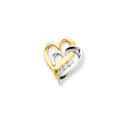 14K Gelbgold Bicolor Echt Diamant Herz Kette Anhänger