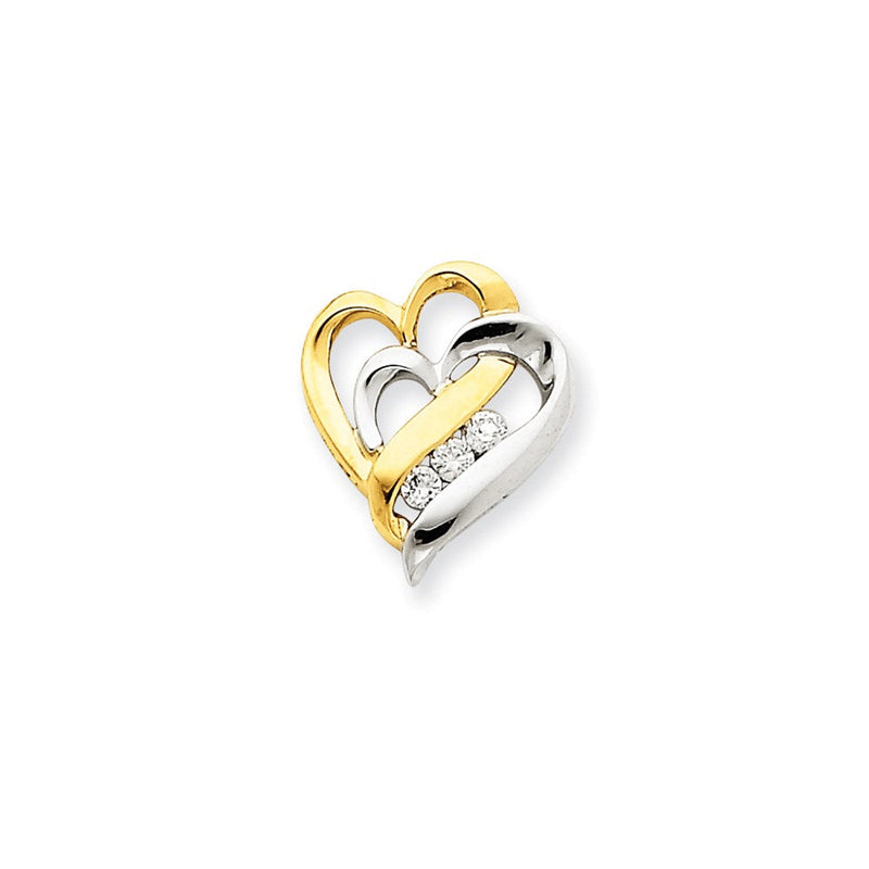 14K Gelbgold Bicolor Echt Diamant Herz Kette Anhänger