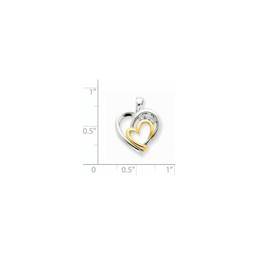 14K Gelbgold Bicolor Herzanhänger mit echten Diamanten