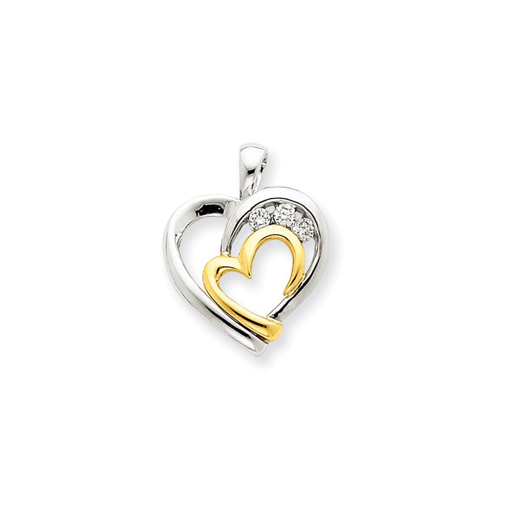 14K Gelbgold Bicolor Herzanhänger mit echten Diamanten