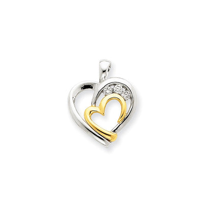 14K Gelbgold Bicolor Herzanhänger mit echten Diamanten