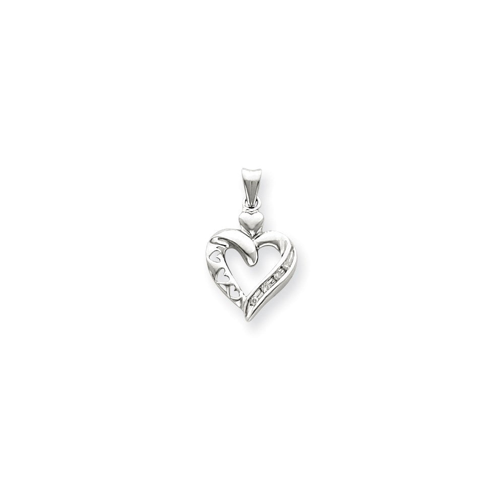 14K Weißgold Herzanhänger mit echten Diamanten