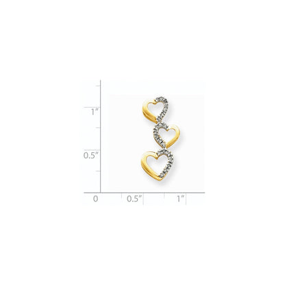 14K Gelbgold Echt Diamant Dreifach Herz Anhänger