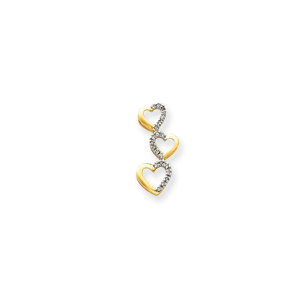 14K Gelbgold Echt Diamant Dreifach Herz Anhänger