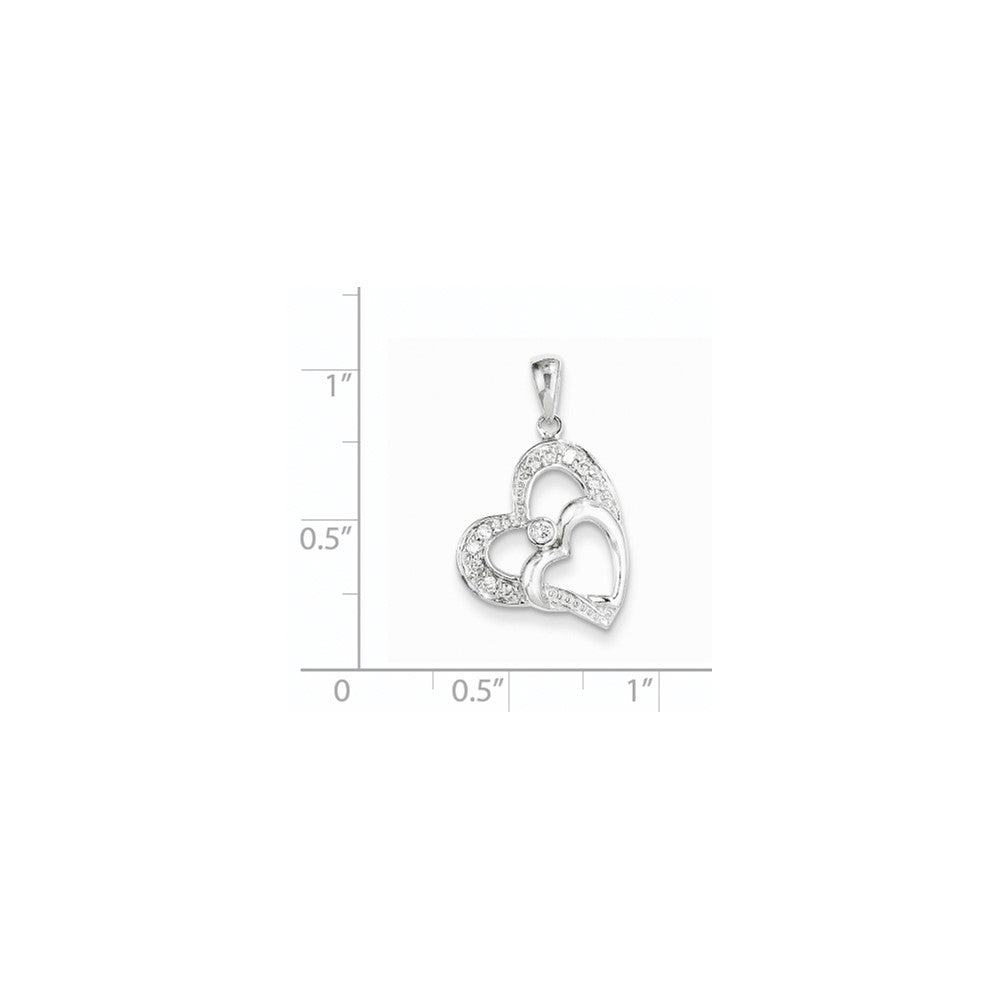 14K Weißgold Anhänger mit zwei Herzen und echten Diamanten