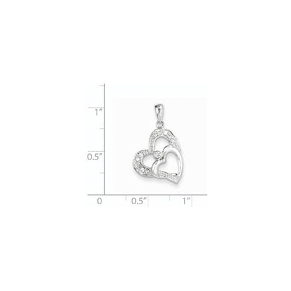14K Weißgold Anhänger mit zwei Herzen und echten Diamanten