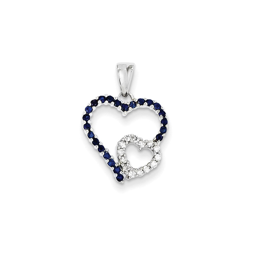 14K Weißgold Anhänger mit echtem Diamant und Saphir