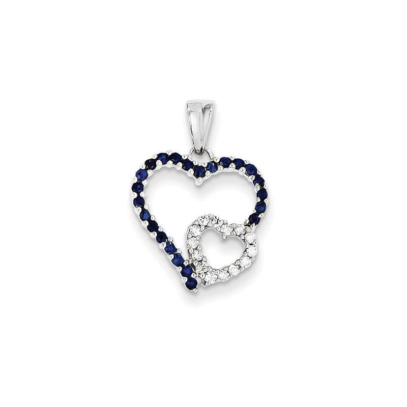 14K Weißgold Anhänger mit echtem Diamant und Saphir