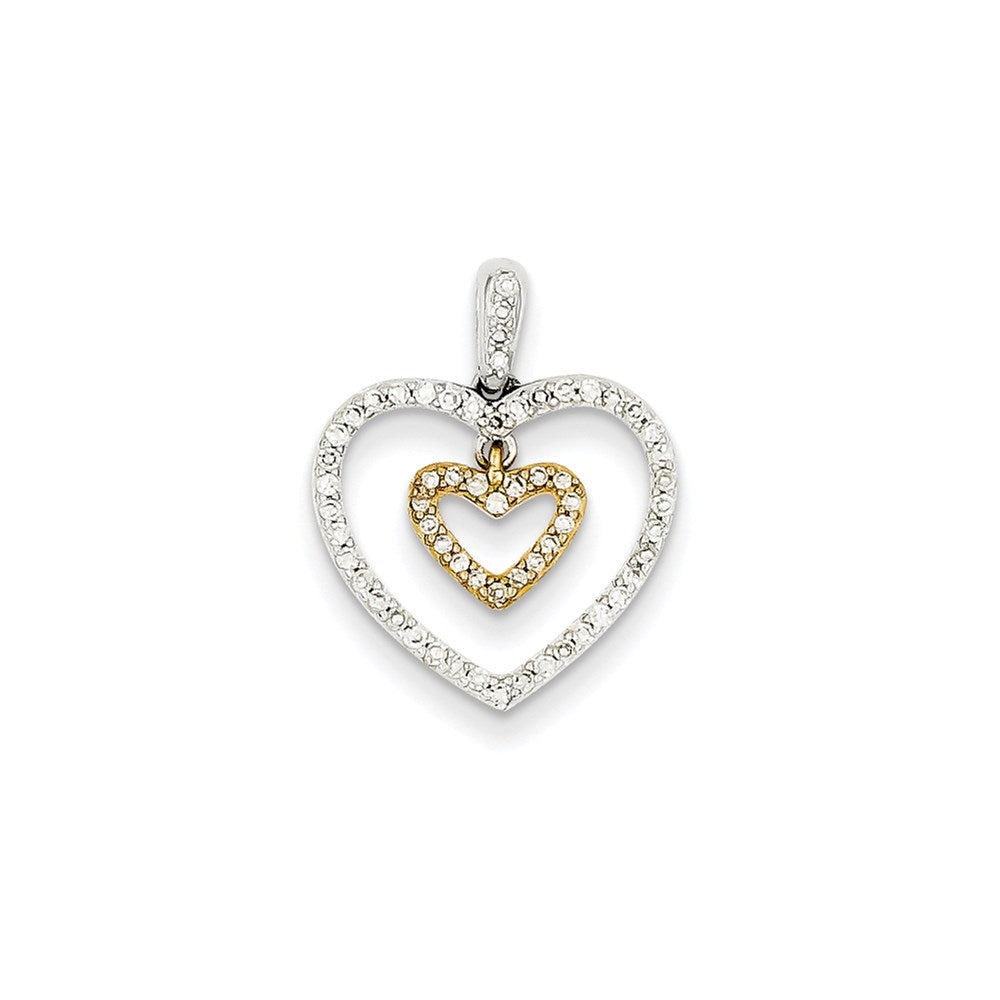 14K Gelbgold Zweifarbiger Echter Diamant Herz-in-Herz-Anhänger