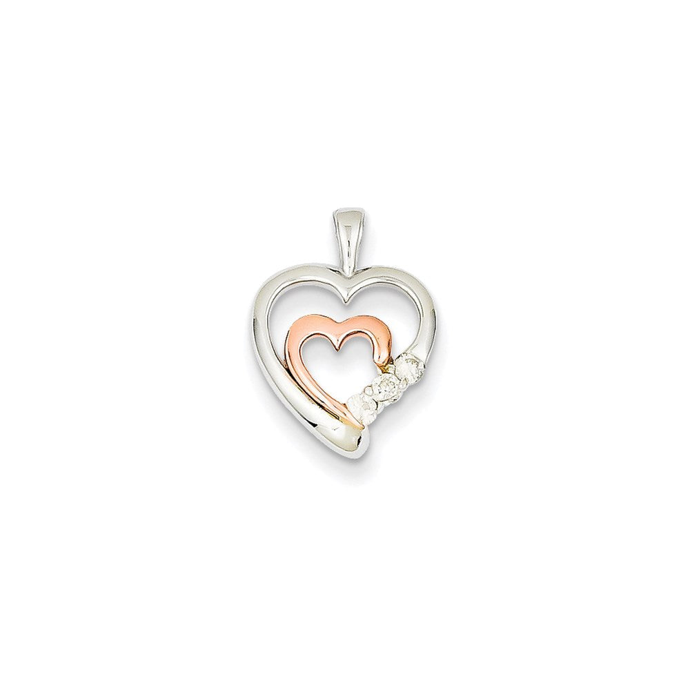 14K Zweifarbgold-Herzanhänger mit echtem Diamant