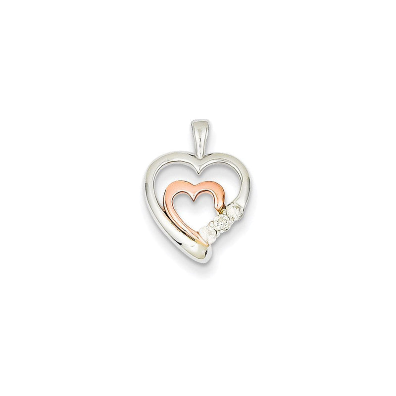 14K Zweifarbgold-Herzanhänger mit echtem Diamant