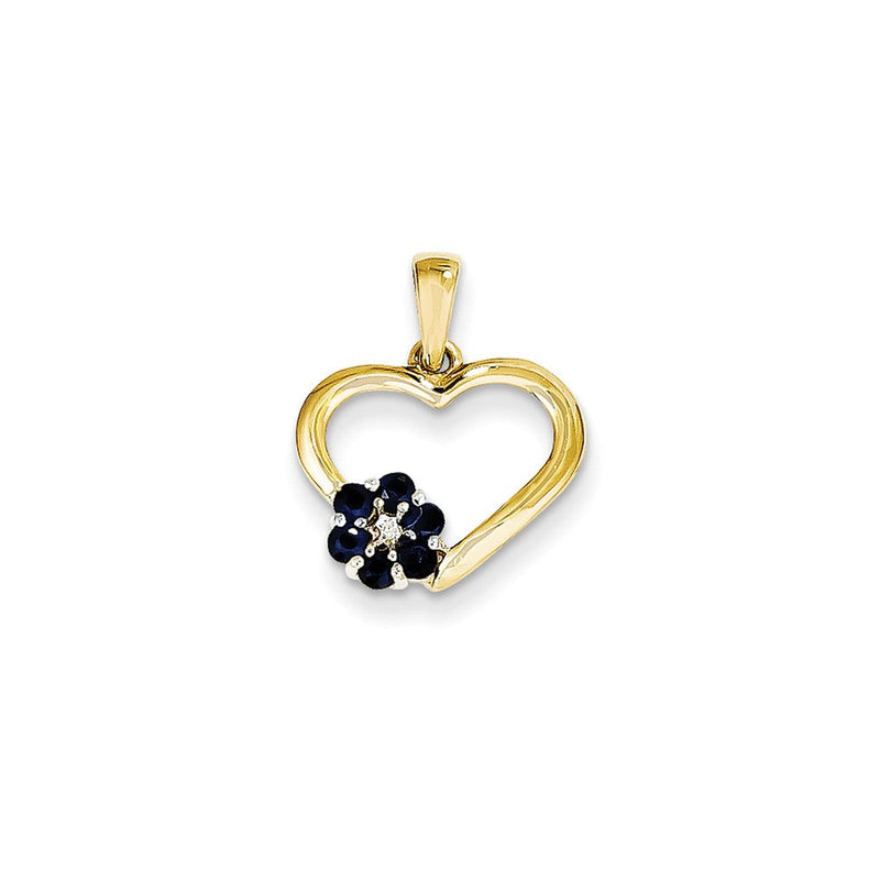 14K Gelbgold Herzanhänger mit echtem Diamant und Saphir