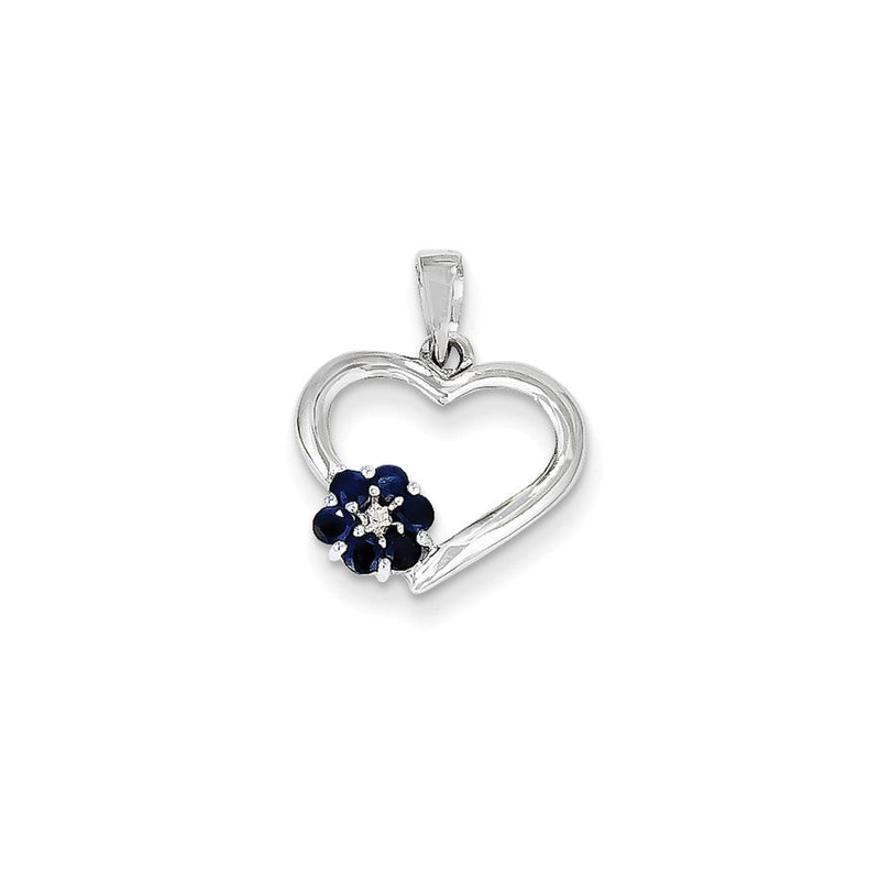 14K Weißgold Herzanhänger mit echtem Diamant und Saphir