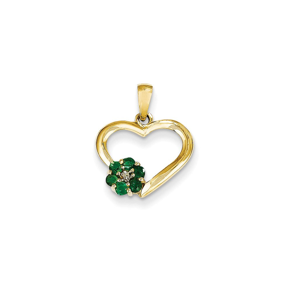14K Gelbgold Anhänger mit echtem Diamant und Smaragd in Herzform