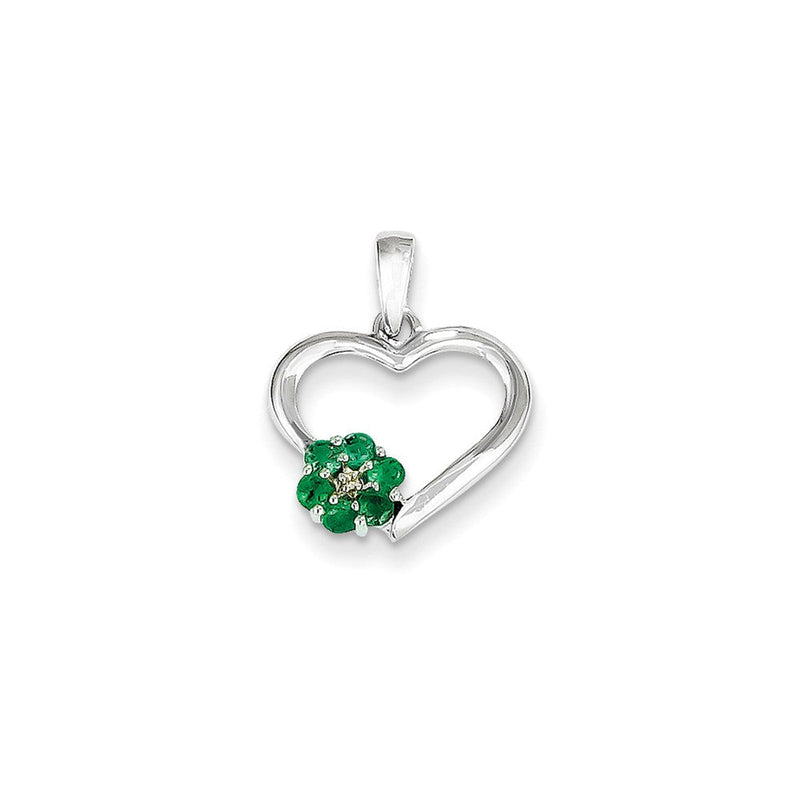 14K Weißgold Herzanhänger mit echten Diamanten und Smaragden