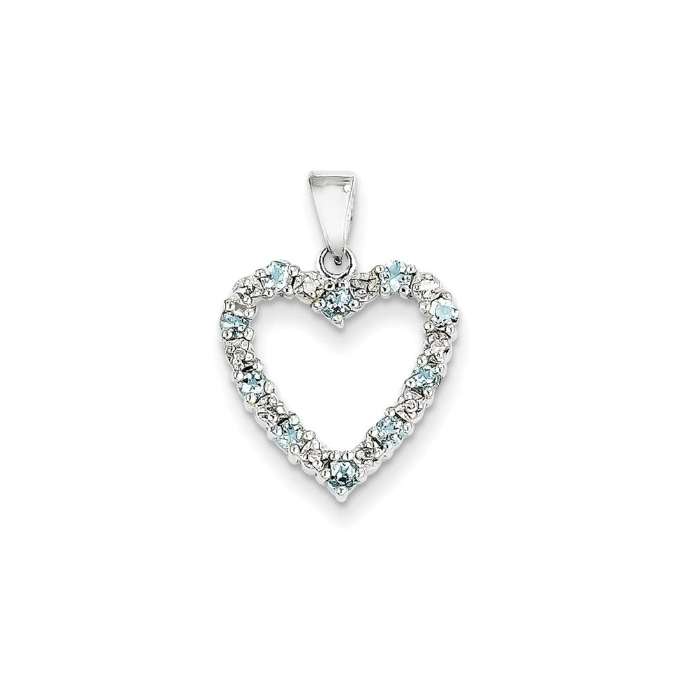 14K Weißgold Herzanhänger mit Diamant und Aquamarin