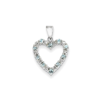 14K Weißgold Herzanhänger mit Diamant und Aquamarin