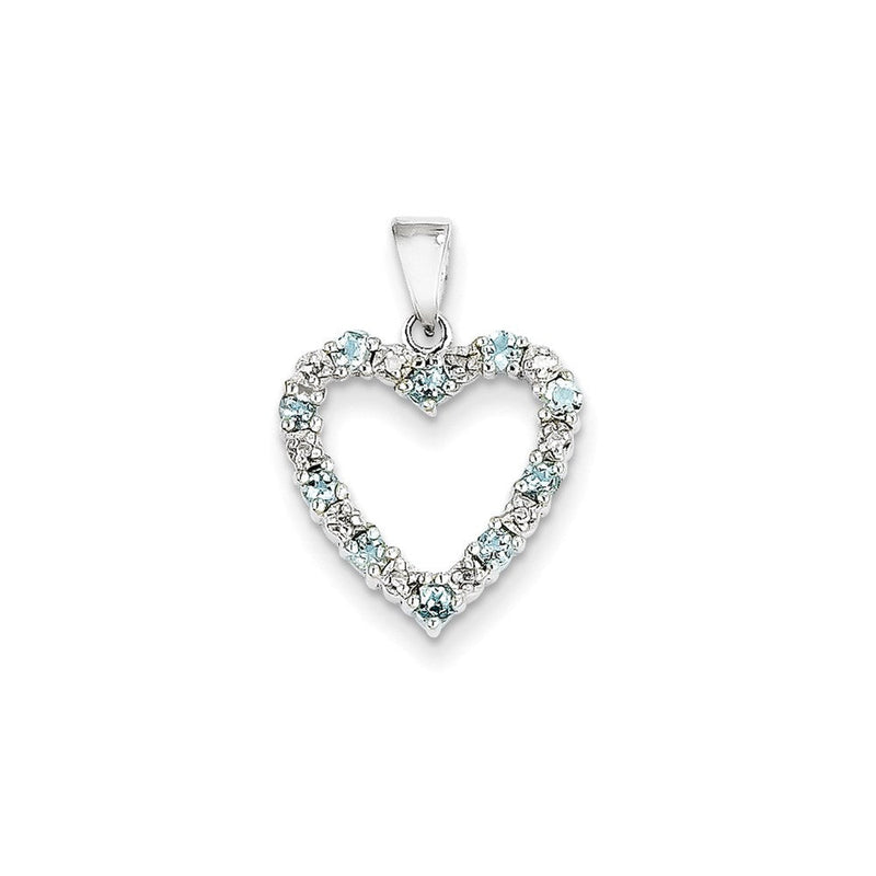 14K Weißgold Herzanhänger mit Diamant und Aquamarin